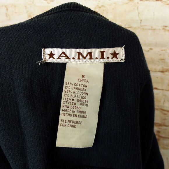 A.M.I. Jacket Women S Black Corduroy Button Stretch Cotton Long Sleeve Retro Y2K - Picture 5 of 11